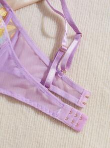 FloralLove 2 piezas Conjunto de ropa interior sexy para mujer con encaje y contraste de color, incluye sujetador con aros y pantie, delgado y fresco