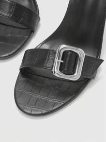 CUCCOO BIZCHIC Sandalias de tacón alto con puntera redonda, decoradas con hebilla de metal, de estilo punk en piel sintética negra - Negro - Ver 7