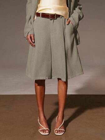 Athîral 女士夏季休闲纯色阔腿短裤