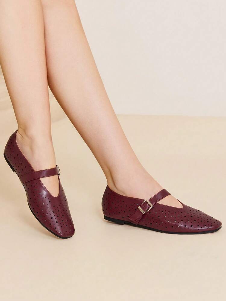 LASER CUT SQUARE TOE WOMEN FLAT SHOES