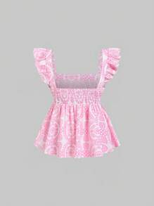 Sweetra Áo cánh tay bo eo cổ vuông cổ điển dành cho nữ, áo sơ mi ngày lễ mùa hè giản dị thời trang - Hồng - Xem 3