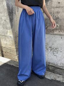 FRIFUL 两件套女士纯色藏蓝色可拆卸臀片弹力腰直筒裤假日套装秋冬度假装 - 藍色 - 查看 5