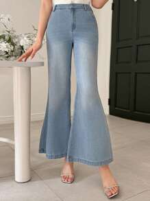 DAZY 西式水洗浅蓝色女式喇叭牛仔裤 - 淺色水洗藍 - 查看 3