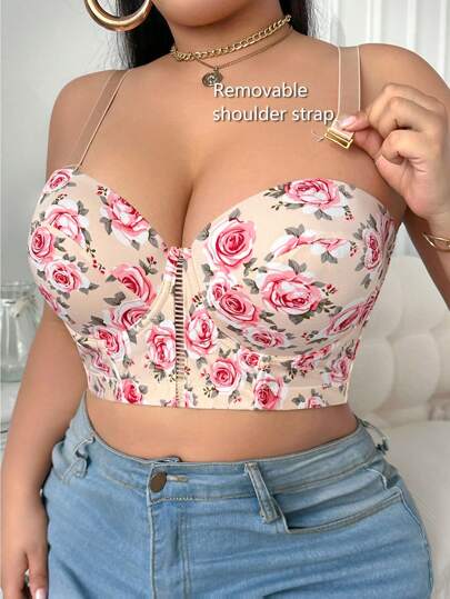 SHEIN 1pc Plus Size Women Floral Print Fashion Wired Bra, Lift