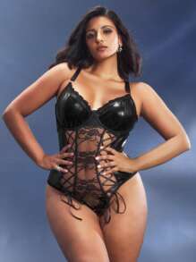 大码性感交叉后背蕾丝女士内衣，性感迷人 - 黑色 - 查看 6