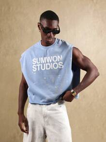 Sumwon Studios 无袖健身背心 夏季街头风宽松棉质平纹针织背心 健身房健身背心 - 藍色 - 查看 5