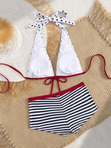 Swim Vcay SUMWON Damski zestaw bikini z nadrukiem w kropki i pasiastymi dołami