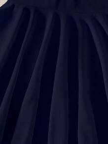 SHEIN 女童时尚休闲马球领无袖高腰A字纯色短下摆刺绣连衣裙