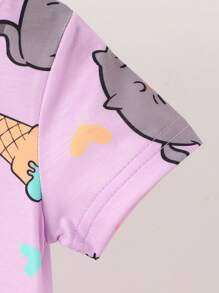 2 قطعة من فساتين المنزل الطويلة ذات الأكمام القصيرة للبنات الصغيرات، من قماش ناعم ومريح، بتصميم كرتوني بطبعة فيل، للصيف