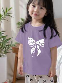 Young Girls Casual Fitted Round Neck Short Sleeve Pants Pajamas Set, Suitable For Summer - Multicolor - View 2