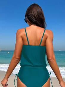 Swim Lushoire Women's Plain Color Twist Strap Tankini Swimsuit For Beach Vacation For Summer