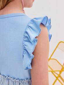 Leap Crew Leap Crew Tween 女童休闲简约舒适拼接圆领无袖中长连衣裙 - 藍色 - 查看 5