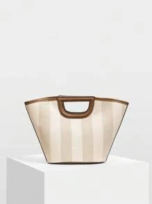 MOTF PREMIUM TÚI TOTE KẺ SỌC ĐỘ TƯƠNG PHẢN - màu nâu - Xem 3