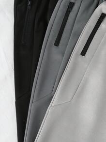 SHEIN Genkimix Kids 3pcs Young Boys' Tie Waist Zip Pockets Tapered Casual Sweatpants Chic Outfits For Autumn/Winter Fall