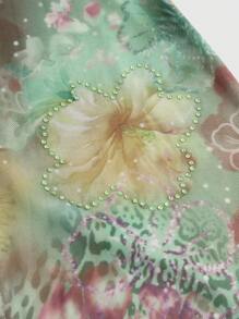ROMWE Y2K Beach Babe Summer Vacation West Coast Floral Print Bohemian Hippie Style Beaded Fringe Halter Backless Tank Top For Women - Green - View 3