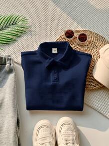 1 件年轻男孩休闲运动学院艺术复古纹理面料短袖 Polo 衫适合返校适合生日派对、晚会、表演、婚礼、洗礼、开幕式适合中东适合日常使用适合上学适合旅行适合运动适合春夏季节 - 藏蓝色 - 查看 6