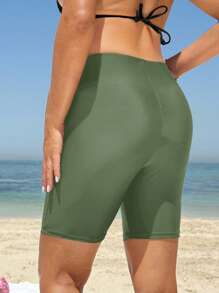 SHEIN Bottom de traje de baño de unicolor de cintura alta para mujeres embarazadas, para vacaciones en la playa