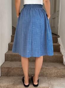 Easowa 女士蓝色牛仔效果 A 字裙，宽松版型，适合秋季 - 藍色 - 查看 3