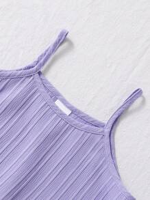 SHEIN Genkimix Kids 3pcs/Set Young GirlCasual Striped Textured Woven Double Layer Ruffle Camisole & Elastic Waist Ruffle Hem Shorts, Available In Beige, Green And Purple, Suitable For 4-7 Years Old Outdoor Sports & Casual Wear Summer Two Piece Set For Girls Girls Coord Sets Girl Short Sets With Tank Top Toddler Girl Summer Outfits Kids Summer Two Piece Set Summer Holiday