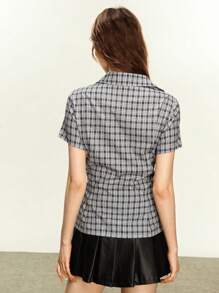 Rina Fox Women's Plaid Short Sleeve Single-Breasted Pocket Casual Shirt, Summer