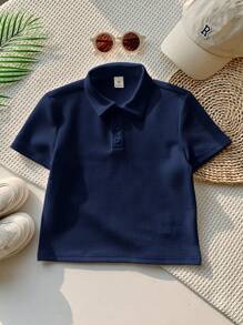 1 件年轻男孩休闲运动学院艺术复古纹理面料短袖 Polo 衫适合返校适合生日派对、晚会、表演、婚礼、洗礼、开幕式适合中东适合日常使用适合上学适合旅行适合运动适合春夏季节 - 藏蓝色 - 查看 5