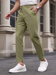 Manfinity Mode Herren Lässig einfarbige Bundfaltenhose - Olivgrün - Übersicht 3