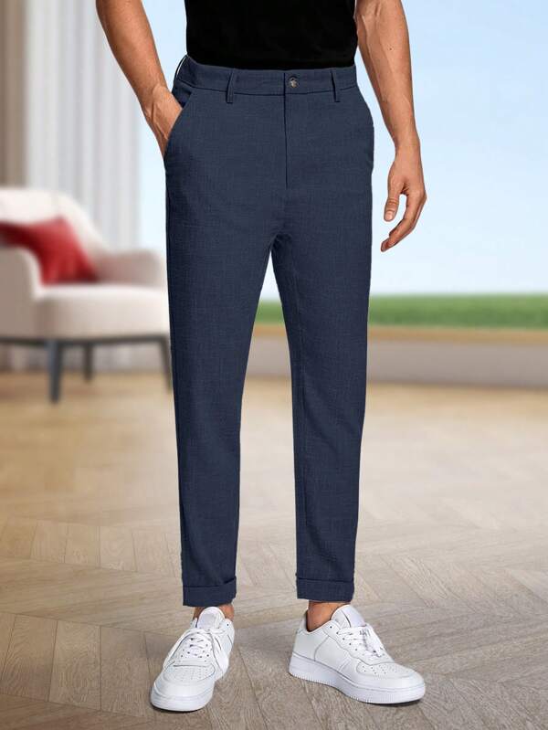 Manfinity Mode Men Solid Color Pocketed Straight Leg Loose Casual Suit Pants