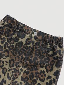 Sparklyn Tween Girls' Fashionable Leopard Print Denim A-Line Mini Skirt, Comfortable Casual Vacation & Street Style, Summer - Multicolor - View 4