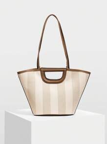 MOTF PREMIUM TÚI TOTE KẺ SỌC ĐỘ TƯƠNG PHẢN - màu nâu - Xem 8