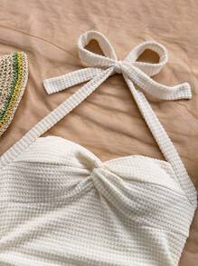 Soleia Váy ngắn thắt nơ phía trước dệt kim họa tiết dành cho nữ, thích hợp cho mùa trở lại trường, mùa cưới, trà chiều, tiệc tùng, bãi biển, kỳ nghỉ xuân hè, du ngoạn, phố thời trang, lễ hội âm nhạc, kỳ nghỉ Boho - trắng - Xem 3