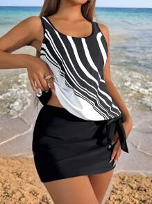 Swim Lushoire 3pcs/Set Summer New Positioning Print Women Modest Vest Camisole Bikini Set - Multicolor - View 1