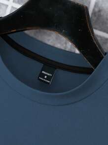 Manfinity Homme 男士撞色印花圆领短袖T恤 - 藍色 - 查看 4