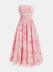 Vestido cómodo y minimalista estilo halter con lazo a la cintura y silueta de línea A para niñas preadolescentes - Rosa - Ver 1