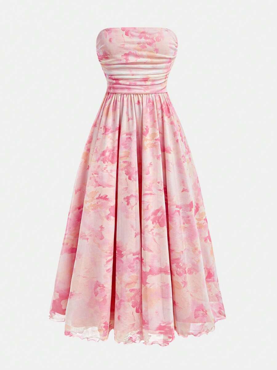 Vestido cómodo y minimalista estilo halter con lazo a la cintura y silueta de línea A para niñas preadolescentes - Rosa - Ver 1