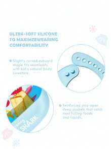 BABY SHARK X SHEIN 卡通鲨鱼图案硅胶婴儿围兜，防水防污，适合进食和喂食，柔软轻便，可调节尺寸，男女通用，男孩和女孩适用 - 淺藍色 - 查看 2