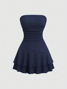 Sweetra Y2K Sexy Jacquard Ruched Bandeau Mini Dress