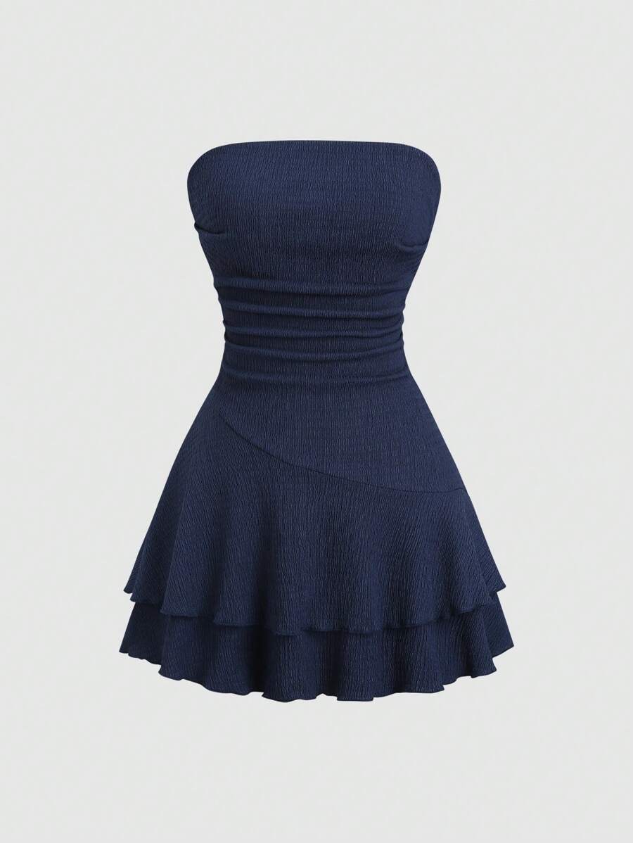 Sweetra Y2K Sexy Jacquard Ruched Bandeau Mini Dress