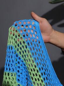 Slaydiva 大码2025新款时尚度假休闲镂空无领长袖开衫+阔腿裤蓝绿色针织两件套女毛衣套装 - 彩色 - 查看 12