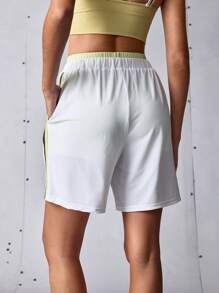 SHEIN Sports 女士休闲运动跑步健身撞色修身短裤 - 白色 - 查看 7