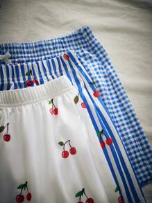 Lowkey Lull 3 Pairs Plaid Women Pajama Bottoms Casual EasyComfort INS Casual Y2K - Blue - View 4