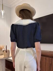 Chiquease Women's Elegant Polka Dot Blouse, Summer Clothing - Royal Blue - View 2