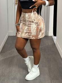 Slaydiva 新款女士牛仔裙 低腰紧身迷你裙 松紧腰豹纹 秋季休闲装 办公室装 返校装 Y2K 音乐节装 - 卡其色 - 查看 4