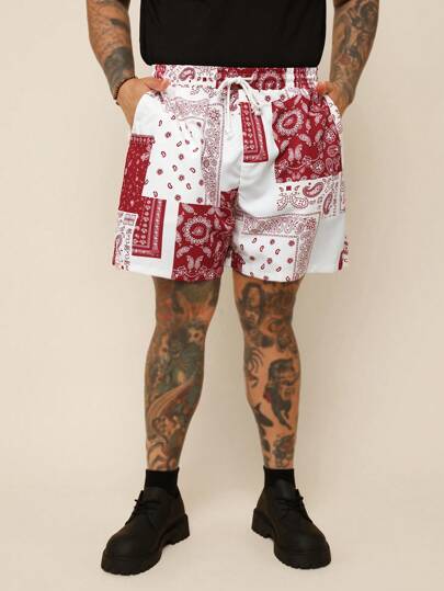 EASEVO Plus Size Men's Loose Woven Cashew Flower Print Casual Shorts