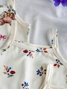 SHEIN Vintaside Kids 4件套女婴休闲可爱兔子熊图案连体衣，适合春夏日常穿着 - 彩色 - 查看 7