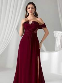 Coutiva Formal Evening Gown Dress For Women (Heavily Embellished) Plus Size Summer Elegant And Luxurious Tail Bead Piece Diamond Bead Applique Stretch Knit Sweetheart Neckline Short Sleeves Gathered Fishtail Hem With Train Suitable For Wedding Events Bachelorette Party Holiday Dance Music Festival Dinner Dress (Heavy Work Model), Formal, Gown, For Evening, Wedding Guest