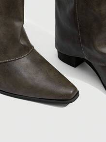 Daringsoles 女式秋季复古筒靴法式踝靴百搭西部牛仔靴短款小号长靴 - 卡其色 - 查看 4