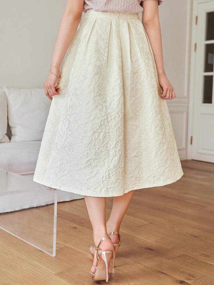 Elegant Textured Solid Color Pleat Detail Ladies Skirt, Spring/Summer