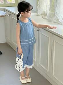 Dazy Kids Bộ đồ denim thời trang cho bé gái - Rửa trung bình - Xem 3