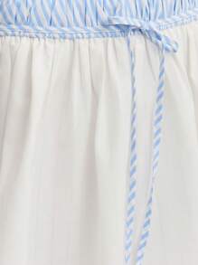 Nöista Women Striped Contrast Waistband Mini Skirt, Vacation Summer Spring Style - White - View 6