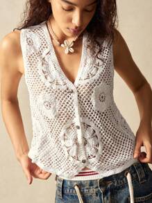 Bohemela Top tricoté au crochet pour femme, à la mode pour l'été
